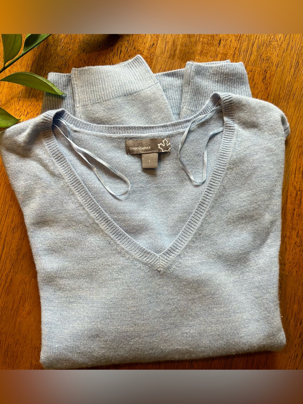 Vintage Sears Pastel Blue Acrylic V-Neck Sweater Size 6 Fits Size S